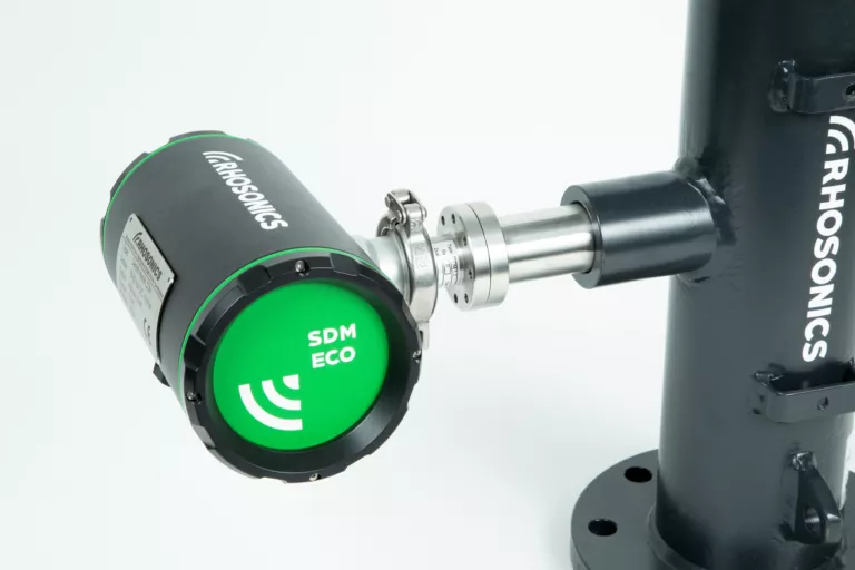 Rhosonics SDM ECO density sensor installed on industrial process pipework